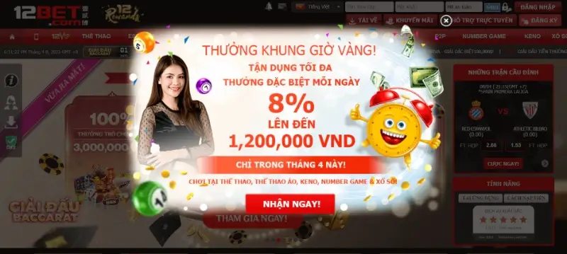 Khuyến mãi khung giờ vàng 12bet